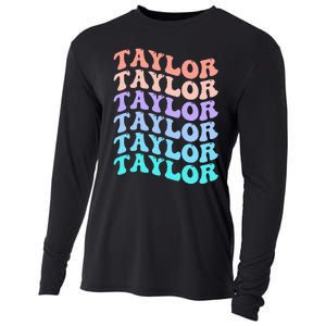 Funny Taylor name groovy colourful love i love Ts Taylor Cooling Performance Long Sleeve Crew