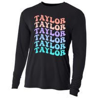 Funny Taylor name groovy colourful love i love Ts Taylor Cooling Performance Long Sleeve Crew