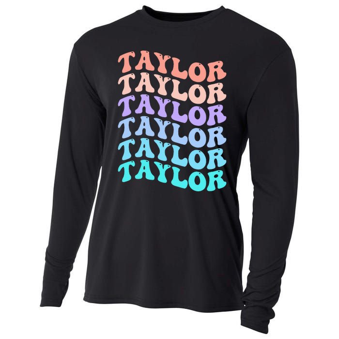 Funny Taylor name groovy colourful love i love Ts Taylor Cooling Performance Long Sleeve Crew