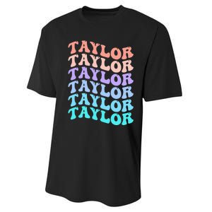 Funny Taylor name groovy colourful love i love Ts Taylor Performance Sprint T-Shirt