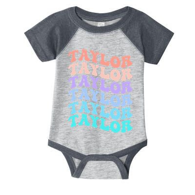 Funny Taylor name groovy colourful love i love Ts Taylor Infant Baby Jersey Bodysuit