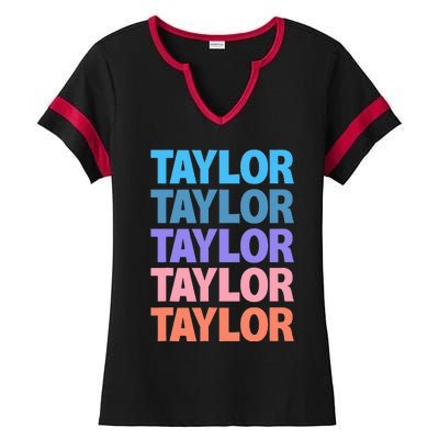 Funny Taylor Name Modern Fit   Classic Black  Text Design Ladies Halftime Notch Neck Tee