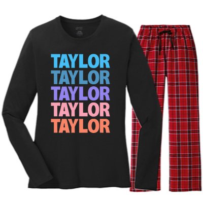 Funny Taylor Name Modern Fit   Classic Black  Text Design Women's Long Sleeve Flannel Pajama Set 