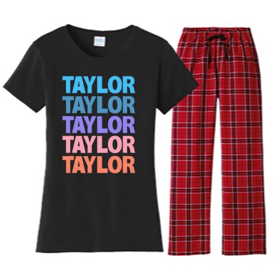 Funny Taylor Name Modern Fit   Classic Black  Text Design Women's Flannel Pajama Set