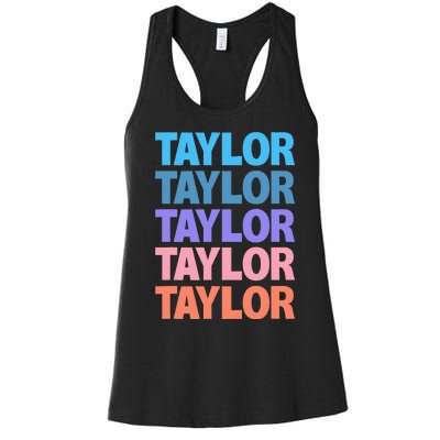 Funny Taylor Name Modern Fit   Classic Black  Text Design Women's Racerback Tank