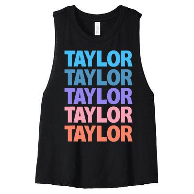 Funny Taylor Name Modern Fit   Classic Black  Text Design Women's Racerback Cropped Tank