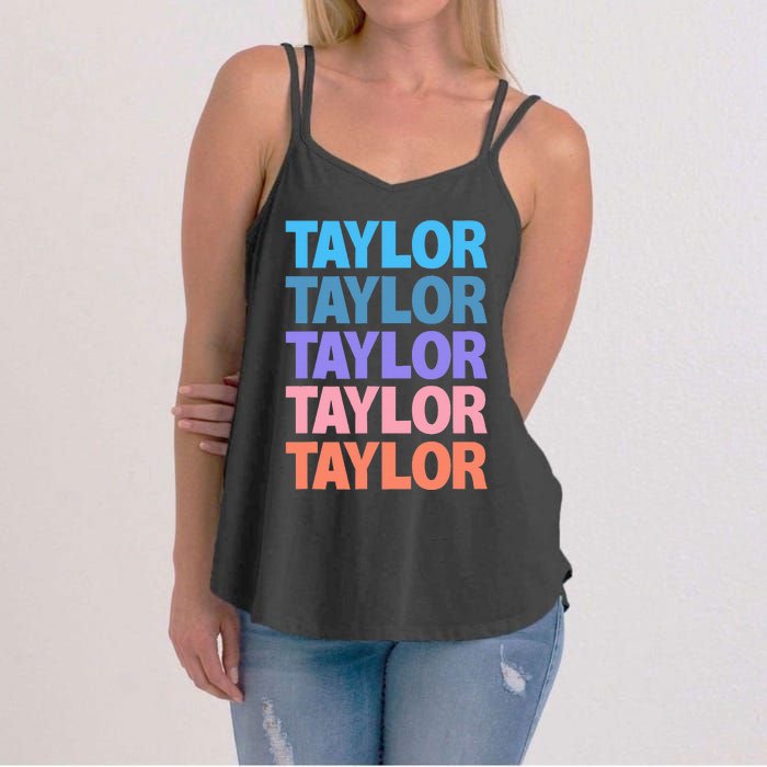 Funny Taylor Name Modern Fit   Classic Black  Text Design Women's Strappy Tank