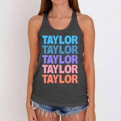 Funny Taylor Name Modern Fit   Classic Black  Text Design Women's Knotted Racerback Tank