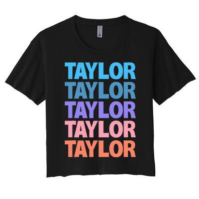 Funny Taylor Name Modern Fit   Classic Black  Text Design Women's Crop Top Tee