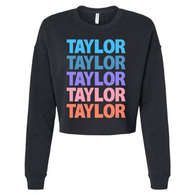 Funny Taylor Name Modern Fit   Classic Black  Text Design Cropped Pullover Crew