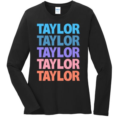 Funny Taylor Name Modern Fit   Classic Black  Text Design Ladies Long Sleeve Shirt