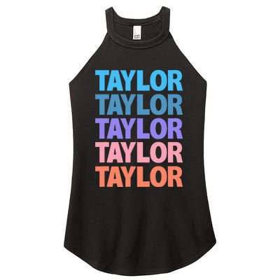 Funny Taylor Name Modern Fit   Classic Black  Text Design Women's Perfect Tri Rocker Tank