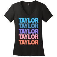 Funny Taylor Name Modern Fit   Classic Black  Text Design Women's V-Neck T-Shirt