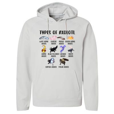 Funny Types Of Axolotl Art Cute Different Species Of Axolotl Performance Fleece Hoodie