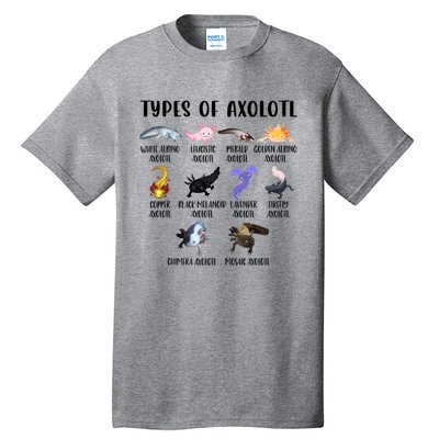 Funny Types Of Axolotl Art Cute Different Species Of Axolotl Tall T-Shirt