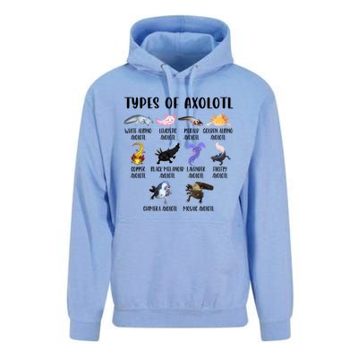 Funny Types Of Axolotl Art Cute Different Species Of Axolotl Unisex Surf Hoodie