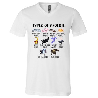 Funny Types Of Axolotl Art Cute Different Species Of Axolotl V-Neck T-Shirt