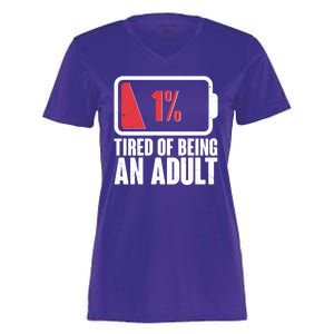 Funny Tired Of Being An Adult Low Battery Women's Momentum V-Neck T-Shirt