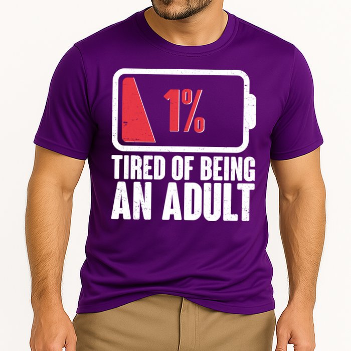 Funny Tired Of Being An Adult Low Battery Cooling Performance Crew T-Shirt