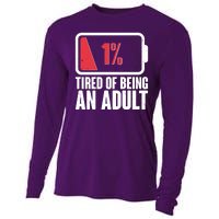 Funny Tired Of Being An Adult Low Battery Cooling Performance Long Sleeve Crew