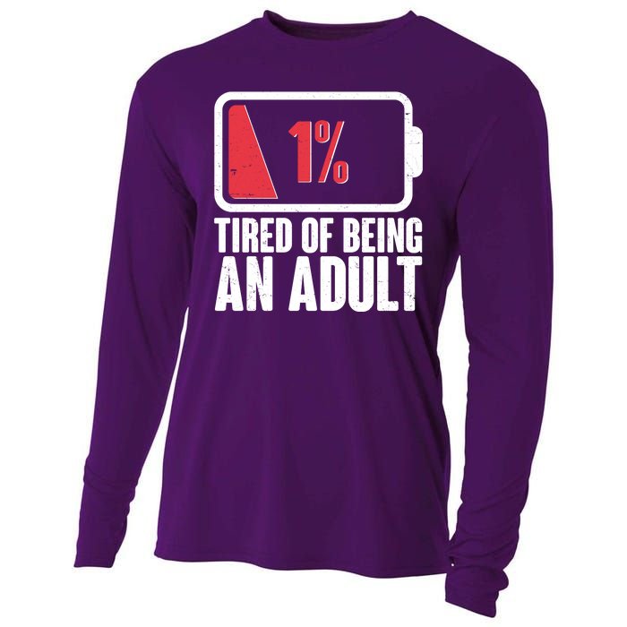 Funny Tired Of Being An Adult Low Battery Cooling Performance Long Sleeve Crew