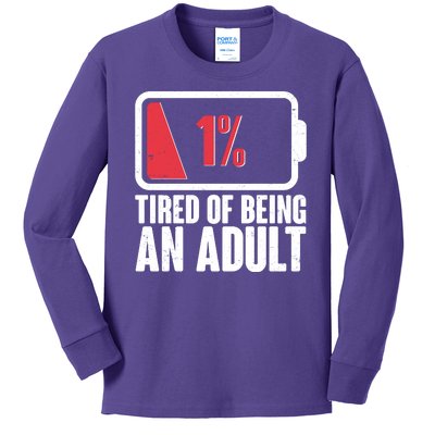 Funny Tired Of Being An Adult Low Battery Kids Long Sleeve Shirt