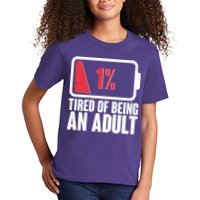 Funny Tired Of Being An Adult Low Battery Kids T-Shirt