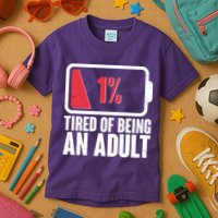 Funny Tired Of Being An Adult Low Battery Kids T-Shirt