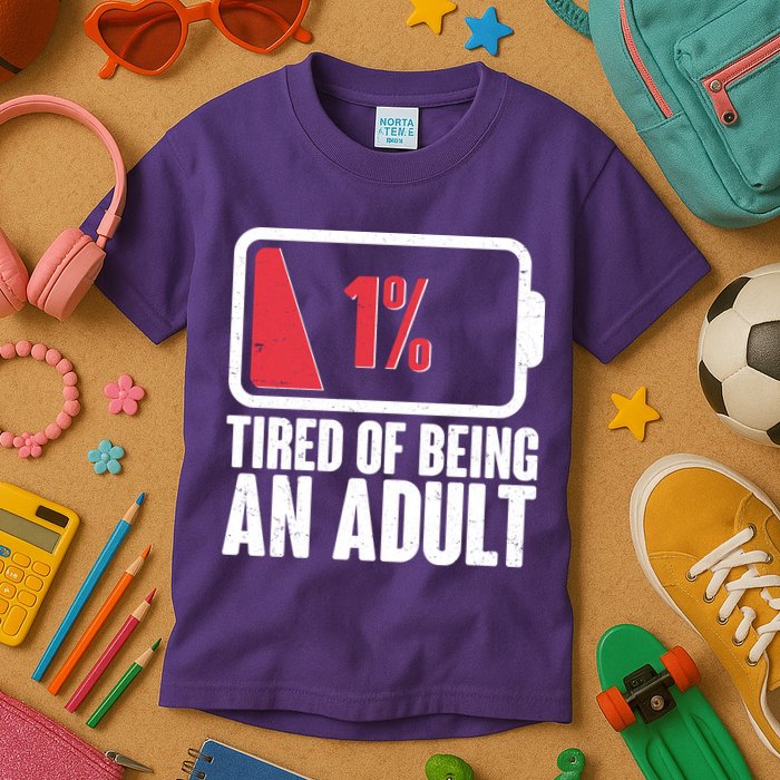 Funny Tired Of Being An Adult Low Battery Kids T-Shirt