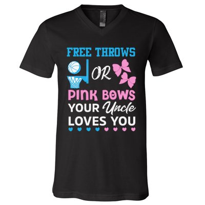 free throws or pink bows Uncle loves you gender reveal V-Neck T-Shirt