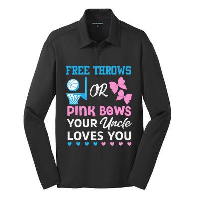 free throws or pink bows Uncle loves you gender reveal Silk Touch Performance Long Sleeve Polo