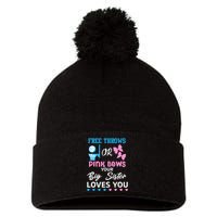 free throws or pink bows Big Sister loves you gender reveal Pom Pom 12in Knit Beanie