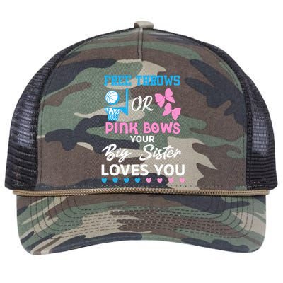 free throws or pink bows Big Sister loves you gender reveal Retro Rope Trucker Hat Cap