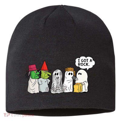Funny Trick Or Treat Halloween Ghost Costume I Got A Rock Sustainable Beanie