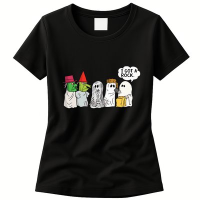 Funny Trick Or Treat Halloween Ghost Costume I Got A Rock Womens T-Shirt