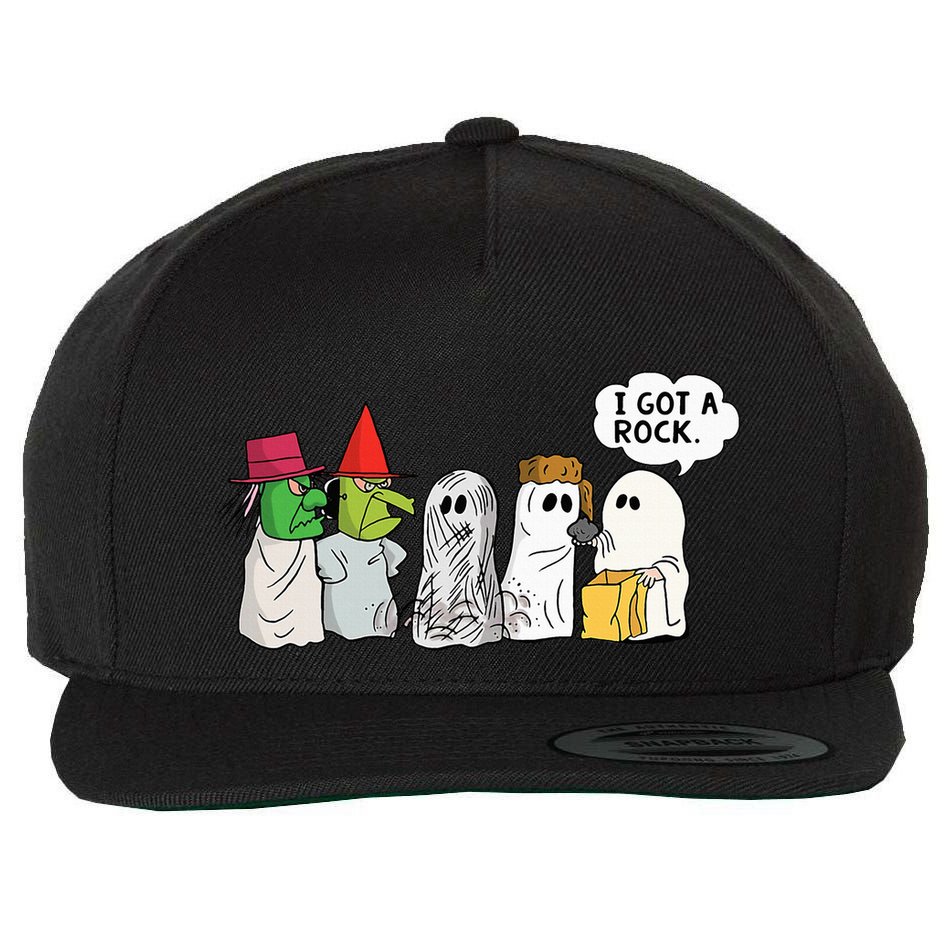 Funny Trick Or Treat Halloween Ghost Costume I Got A Rock Wool Snapback Cap
