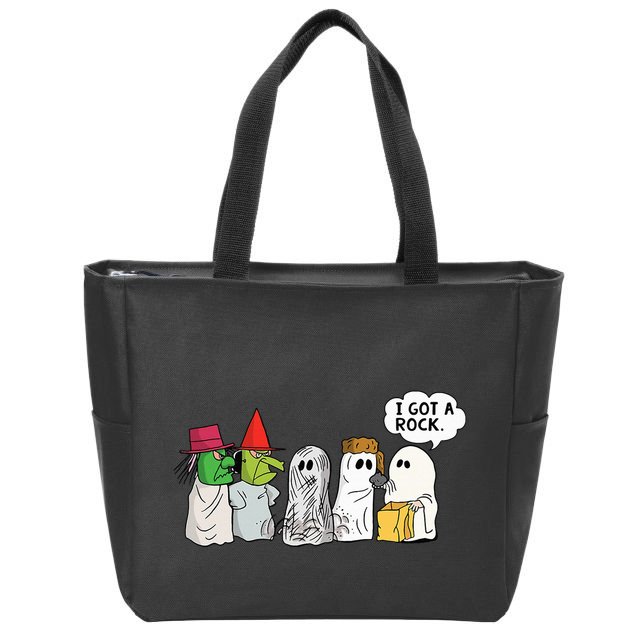 Funny Trick Or Treat Halloween Ghost Costume I Got A Rock Zip Tote Bag