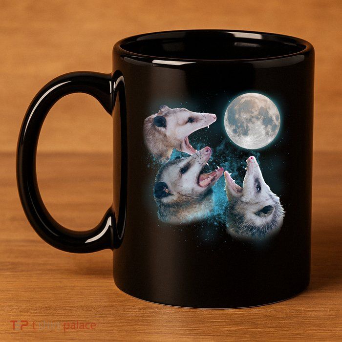 Funny Three Opossum Moon 11oz C Handle Ceramic Mug