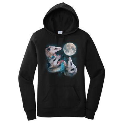 Funny Three Opossum Moon Women's Pullover Hoodie