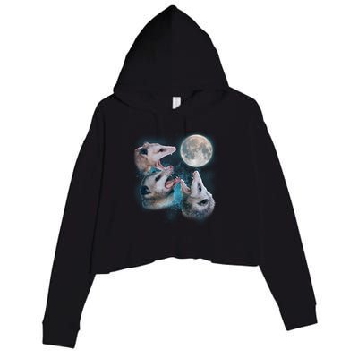 Funny Three Opossum Moon Crop Fleece Hoodie
