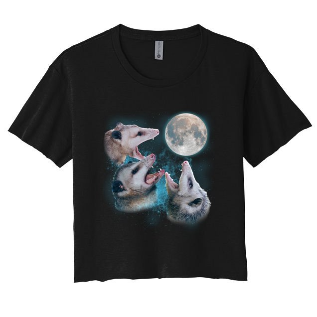 Funny Three Opossum Moon Crop Top