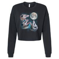Funny Three Opossum Moon Cropped Pullover Crew