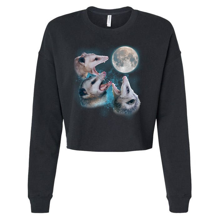 Funny Three Opossum Moon Cropped Pullover Crew