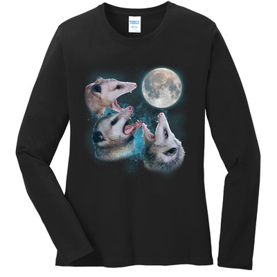 Funny Three Opossum Moon Ladies Long Sleeve Shirt