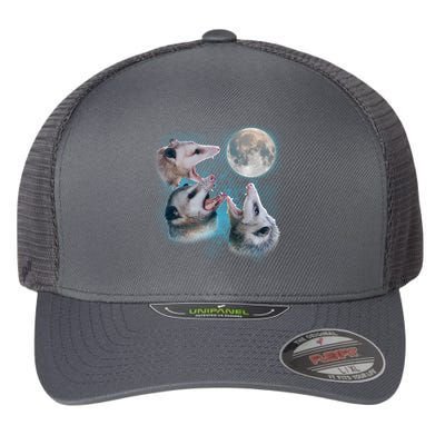 Funny Three Opossum Moon Flexfit Unipanel Trucker Cap