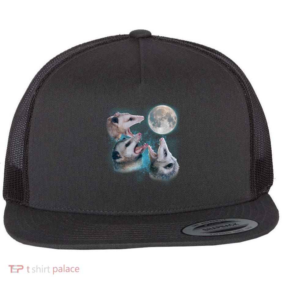 Funny Three Opossum Moon Flat Bill Trucker Hat