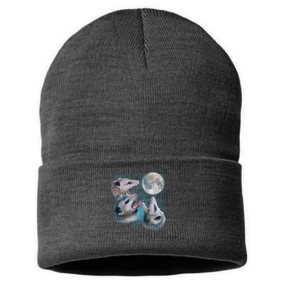 Funny Three Opossum Moon Sustainable Knit Beanie