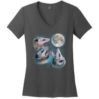 Funny Three Opossum Moon Women's V-Neck T-Shirt