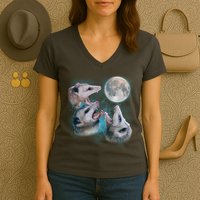 Funny Three Opossum Moon Women's V-Neck T-Shirt