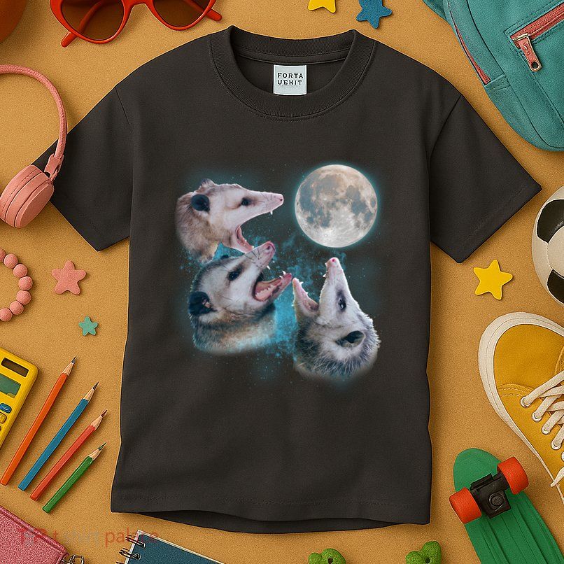 Funny Three Opossum Moon Kids T-Shirt